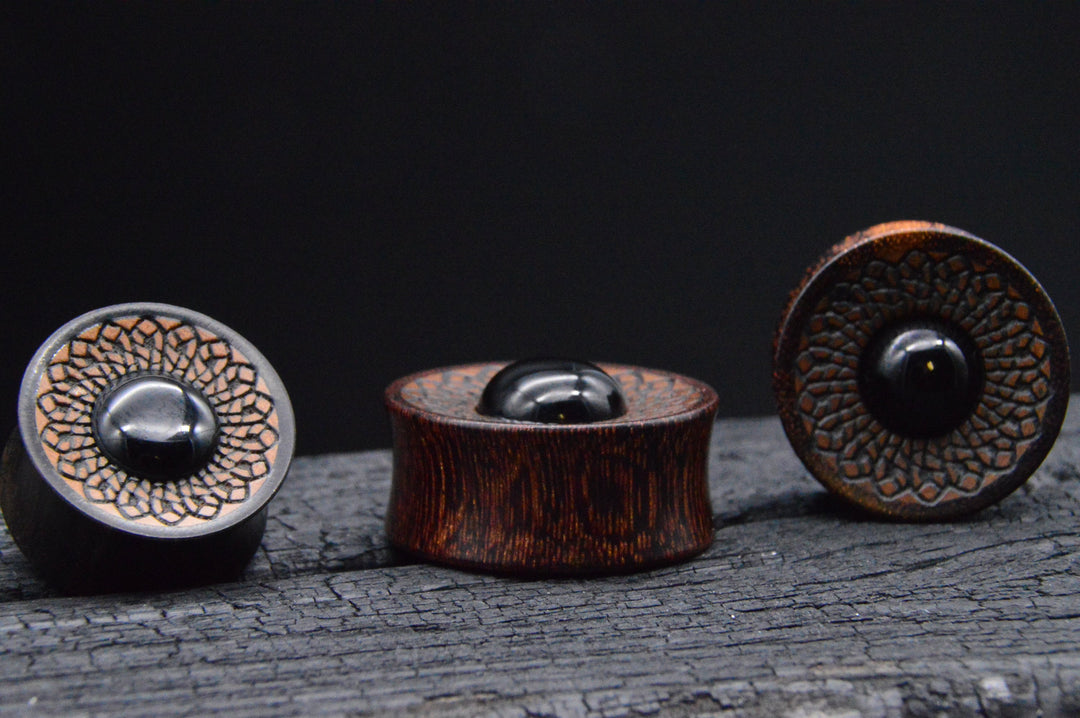 1x Plug Tamarind Wood Onyx 20-40mm - F1
