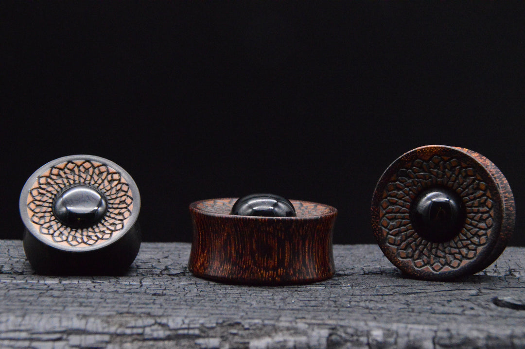 1x Plug Tamarind Wood Onyx 20-40mm - F1