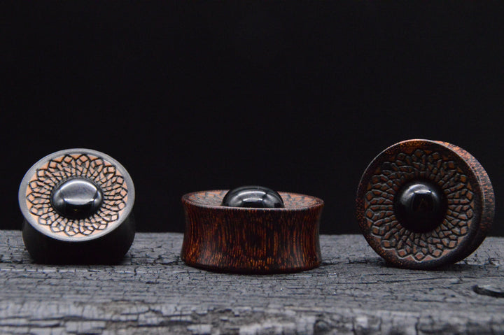 1x Plug Tamarind Wood Onyx 20-40mm - F1