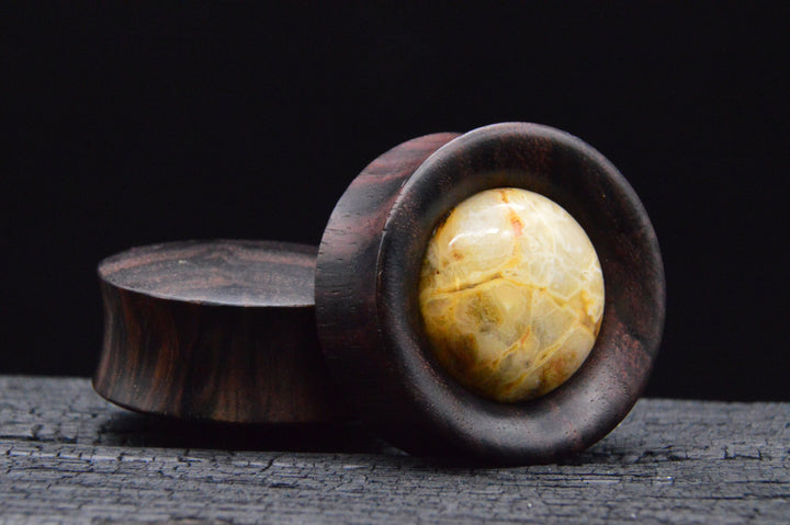 1x Plug Narra Wood  Agate 28-42mm - F1