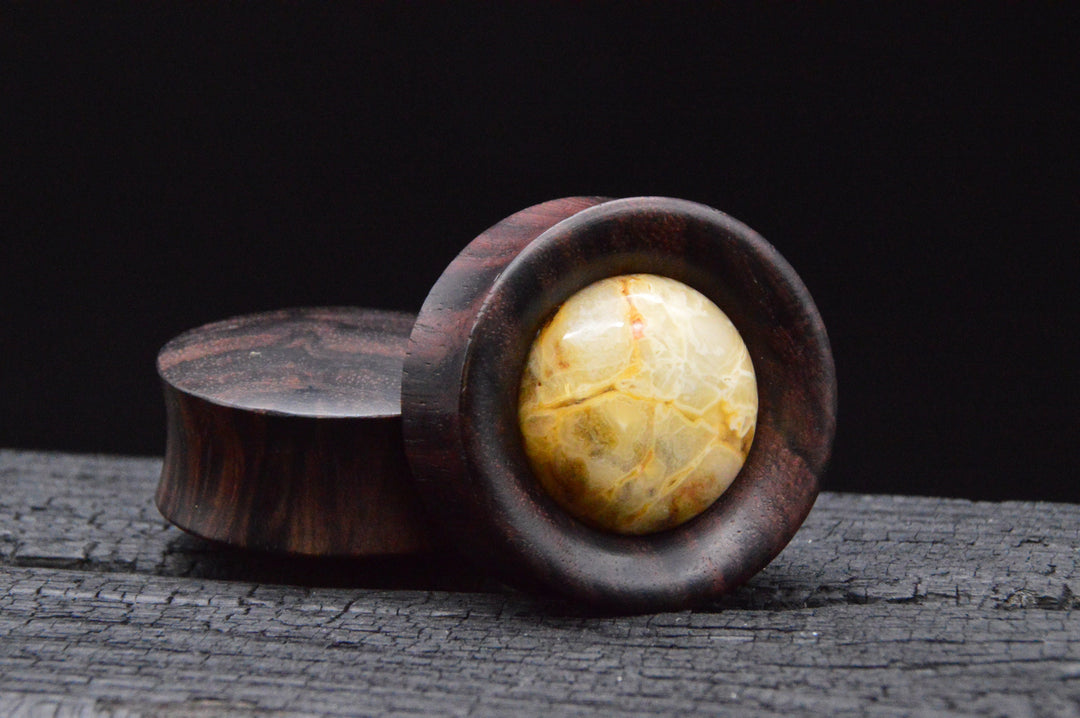 1x Plug Narra Wood  Agate 28-42mm - F1