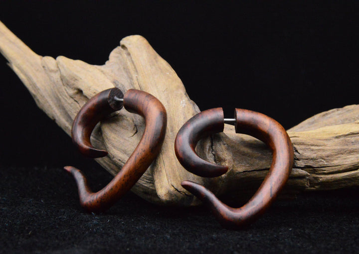 Ohrringe / Fake Schnecke aus Holz - II-1