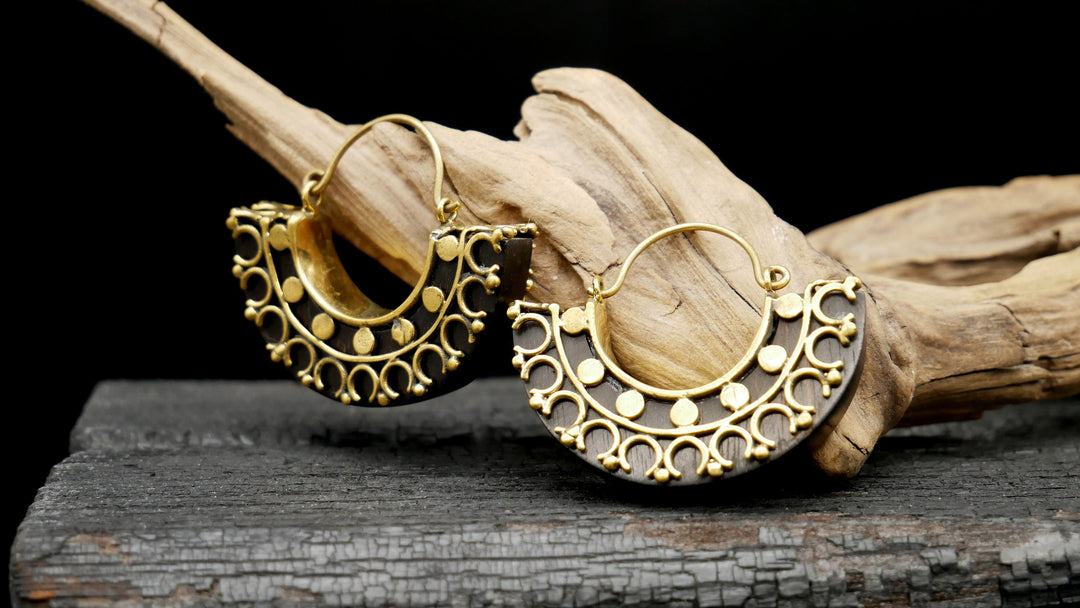 Ohrringe aus Holz und Messing Handarbeit - JJ-1