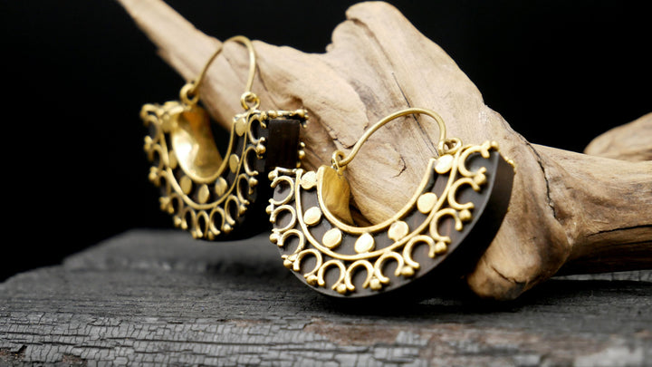 Ohrringe aus Holz und Messing Handarbeit - JJ-1