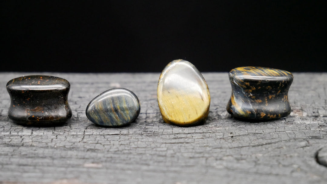 1x Plug Blue Tiger Eye Teardrop - J2