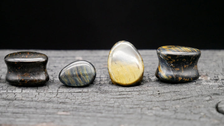 1x Plug Blue Tiger Eye Teardrop - J2
