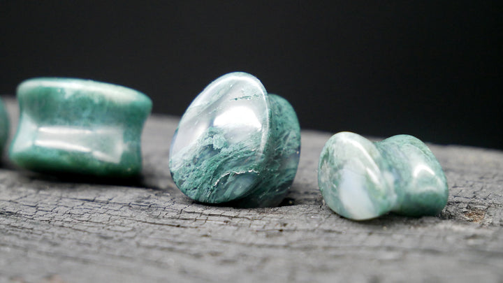 1x Plug Moos Agate Teardrop - J2