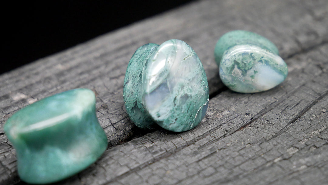 1x Plug Moos Agate Teardrop - J2