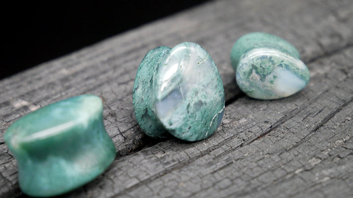 1x Plug Moos Agate Teardrop - J2