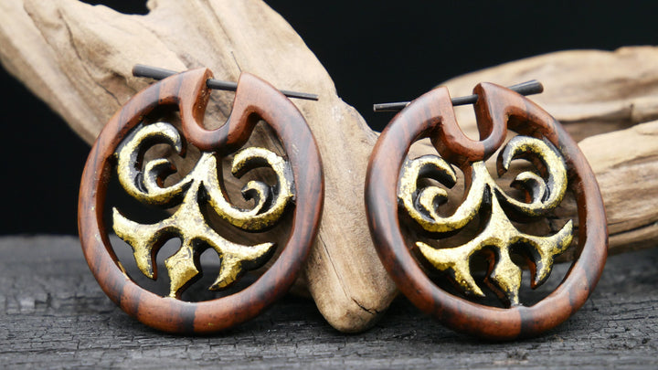 Ohrringe aus Holz mit goldener Bemalung - JJ-1