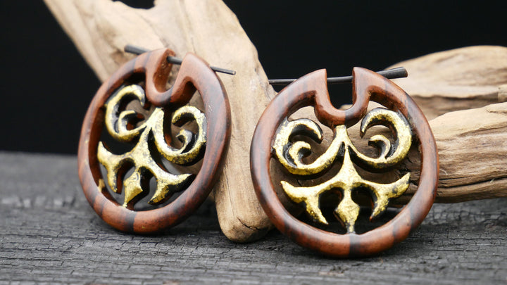 Ohrringe aus Holz mit goldener Bemalung - JJ-1