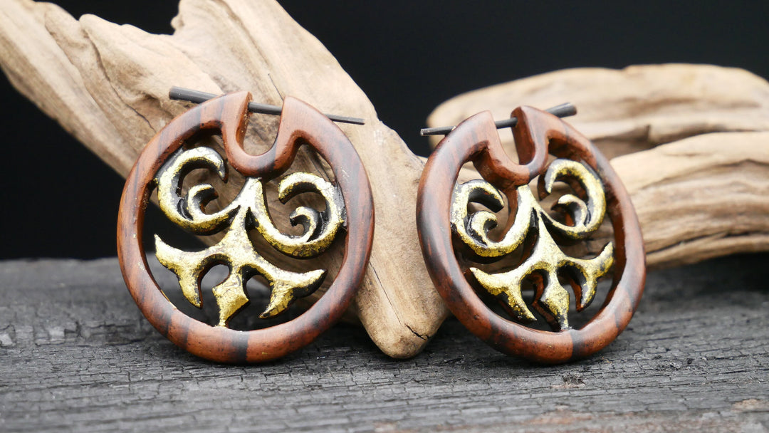 Ohrringe aus Holz mit goldener Bemalung - JJ-1