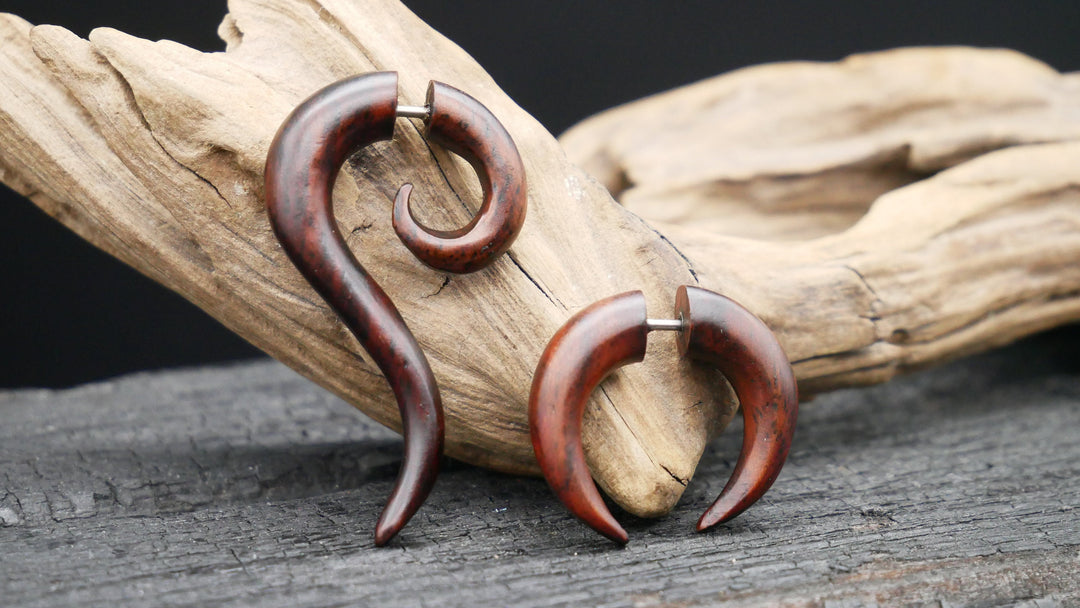 Ohrringe / Fake Schnecke aus Holz - II-1
