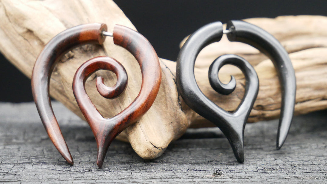Ohrringe / Fake Schnecke aus Holz - JJ-3