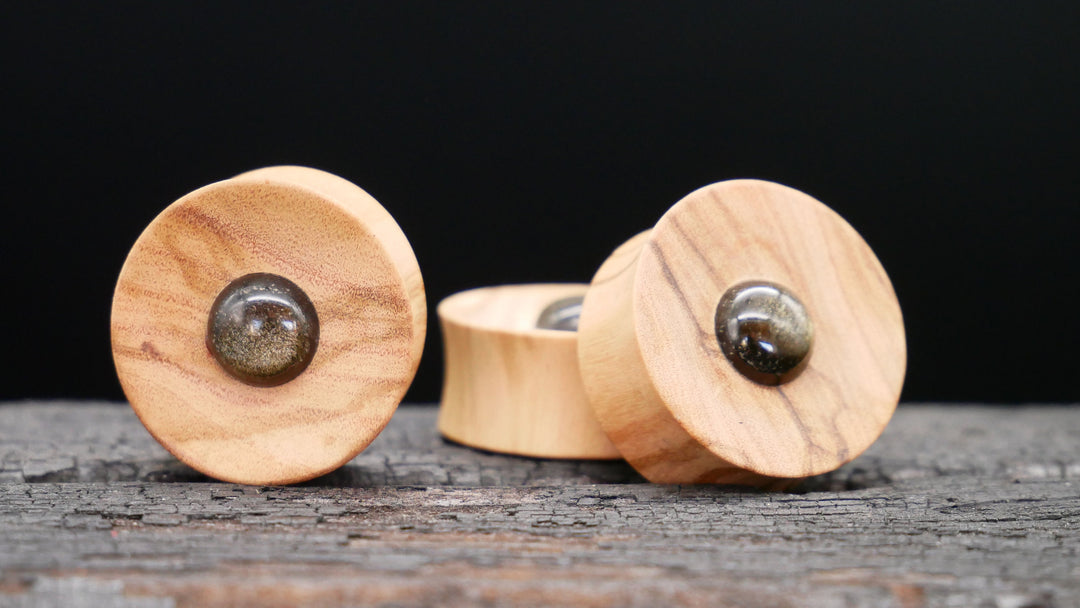 1x Plug Olivenbaumholz & Golden Obsidian 25-40mm - F1