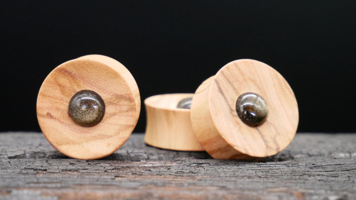 1x Plug Olivenbaumholz & Golden Obsidian 25-40mm - F1