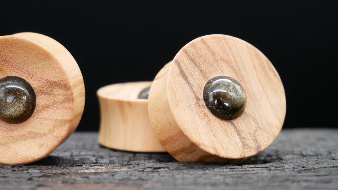 1x Plug Olivenbaumholz & Golden Obsidian 25-40mm - F1