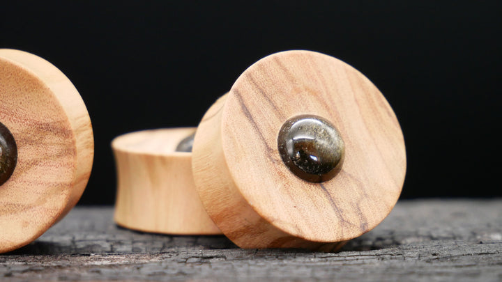 1x Plug Olivenbaumholz & Golden Obsidian 25-40mm - F1