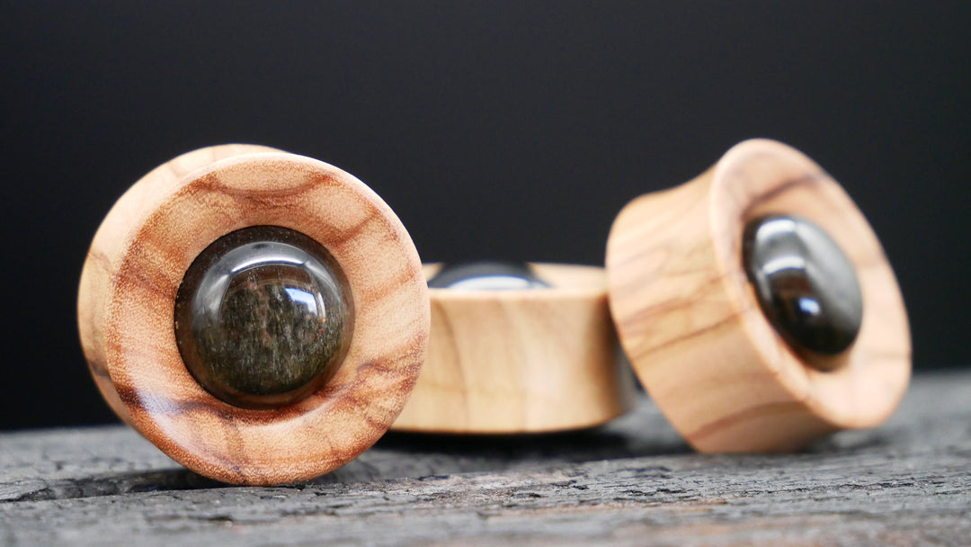 1x Plug Olivenbaumholz & Golden Obsidian 22-42mm - F1