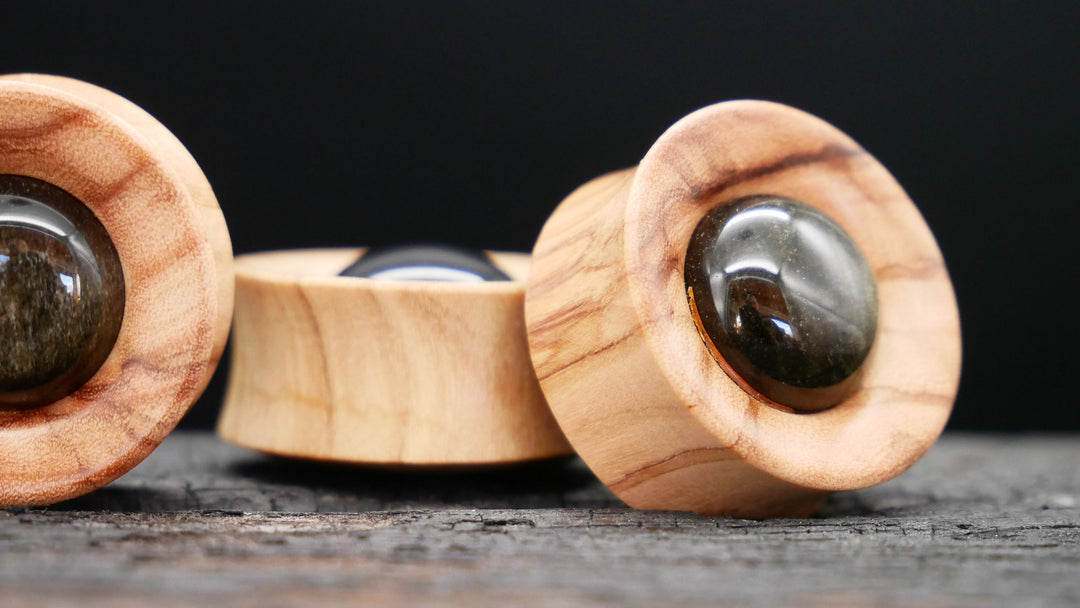 1x Plug Olivenbaumholz & Golden Obsidian 22-42mm - F1