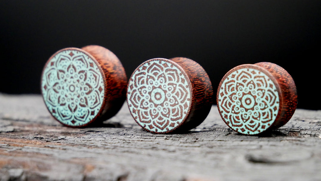 1x Mandala Plug Honey Wood 12-40mm - F1