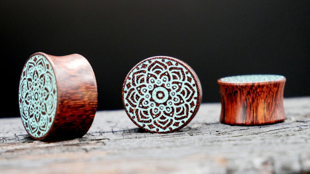 1x Mandala Plug Honey Wood 12-40mm - F1