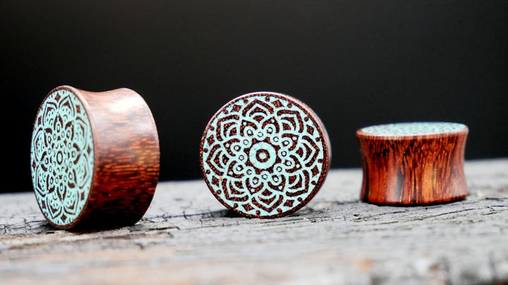 1x Mandala Plug Honey Wood 12-40mm - F1