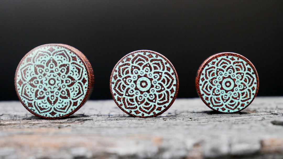 1x Mandala Plug Honey Wood 12-40mm - F1
