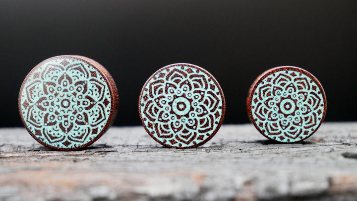 1x Mandala Plug Honey Wood 12-40mm - F1