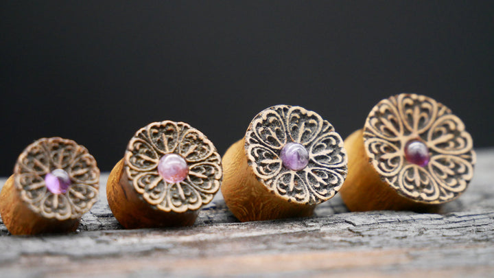 1x Plug Teakholz Amethyst 10-25mm - F1