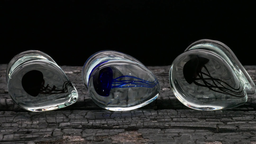 1x Plug aus Glas Teardrop Qualle 8-25mm - L3