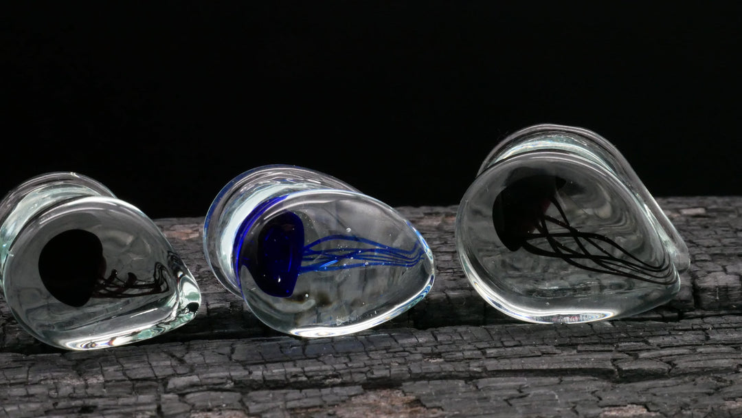 1x Plug aus Glas Teardrop Qualle 8-25mm - L3
