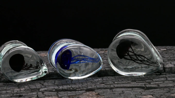 1x Plug aus Glas Teardrop Qualle 8-25mm - L3