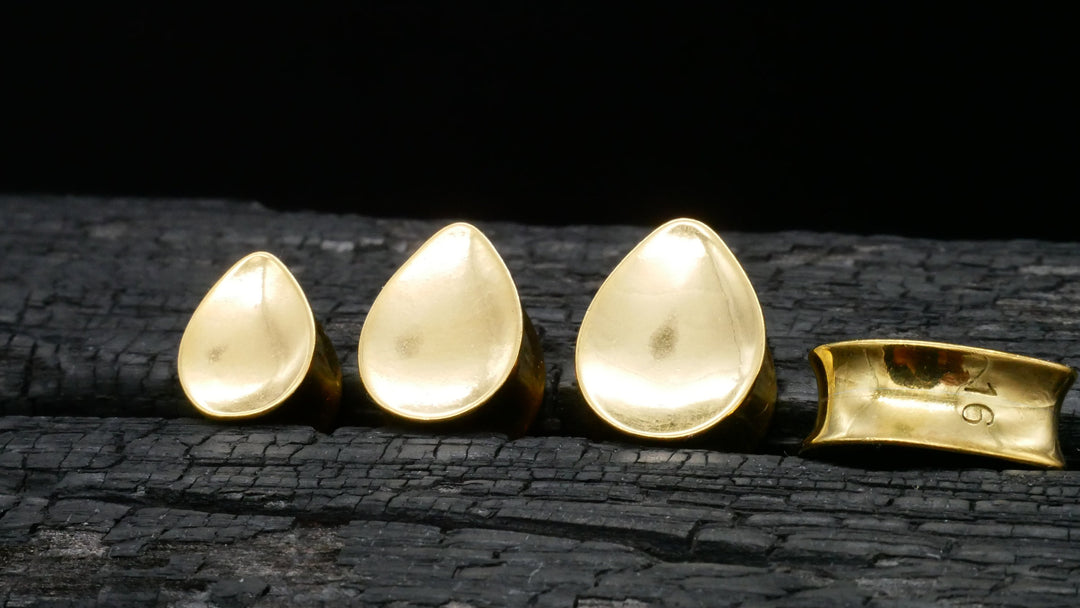 1x Plug Teardrop Silber Gold 8-16mm - B1