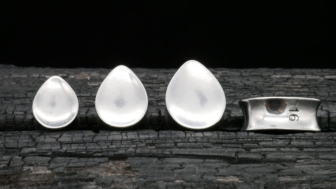 1x Plug Teardrop Silber Gold 8-16mm - B1