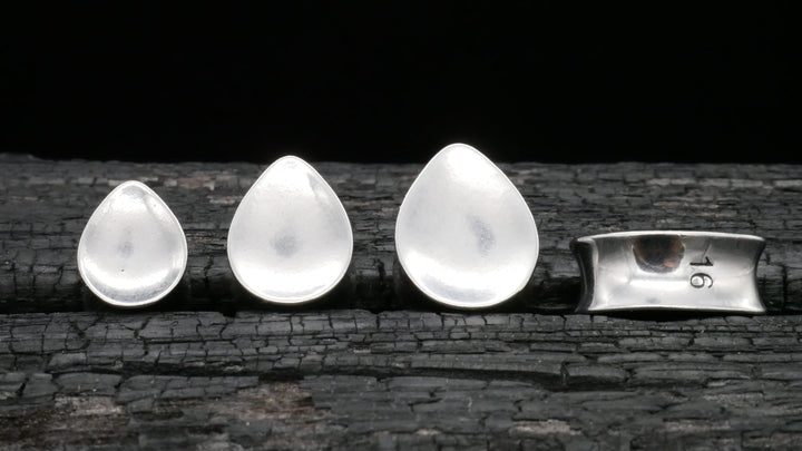 1x Plug Teardrop Silber Gold 8-16mm - B1