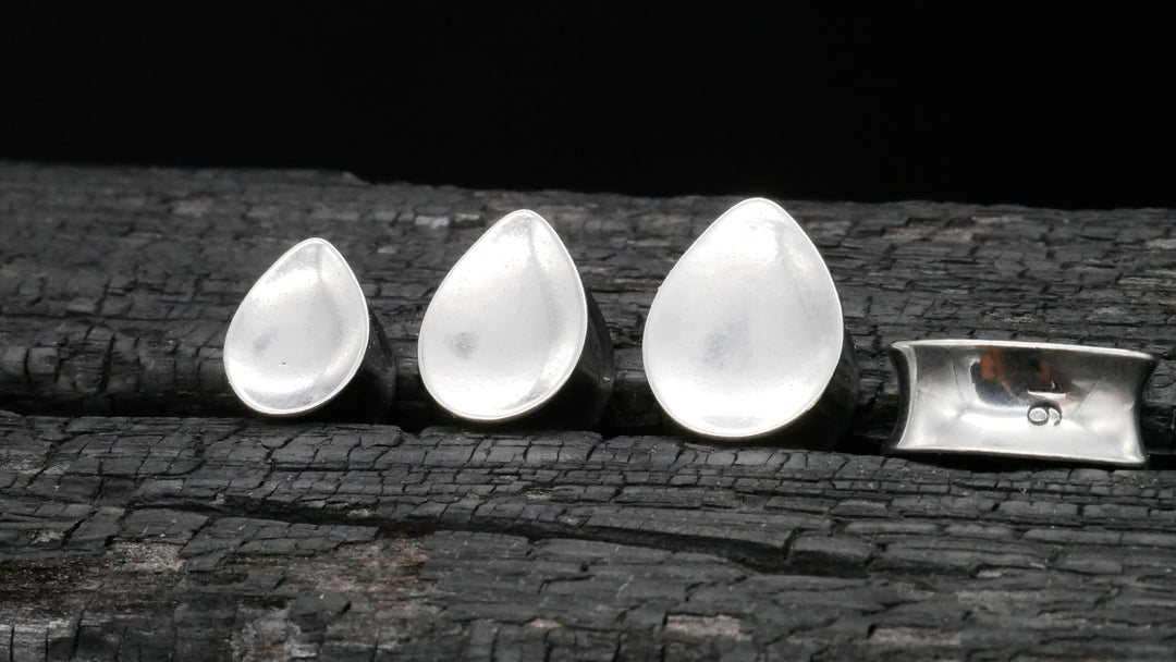 1x Plug Teardrop Silber Gold 8-16mm - B1