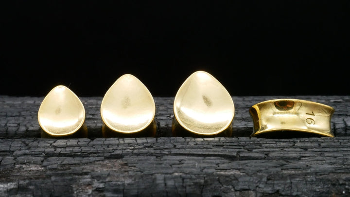 1x Plug Teardrop Silber Gold 8-16mm - B1