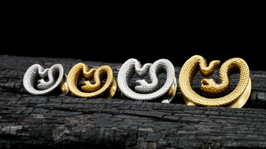 1x Plug/Tunnel Cobra Silber Gold 8-30mm - K2
