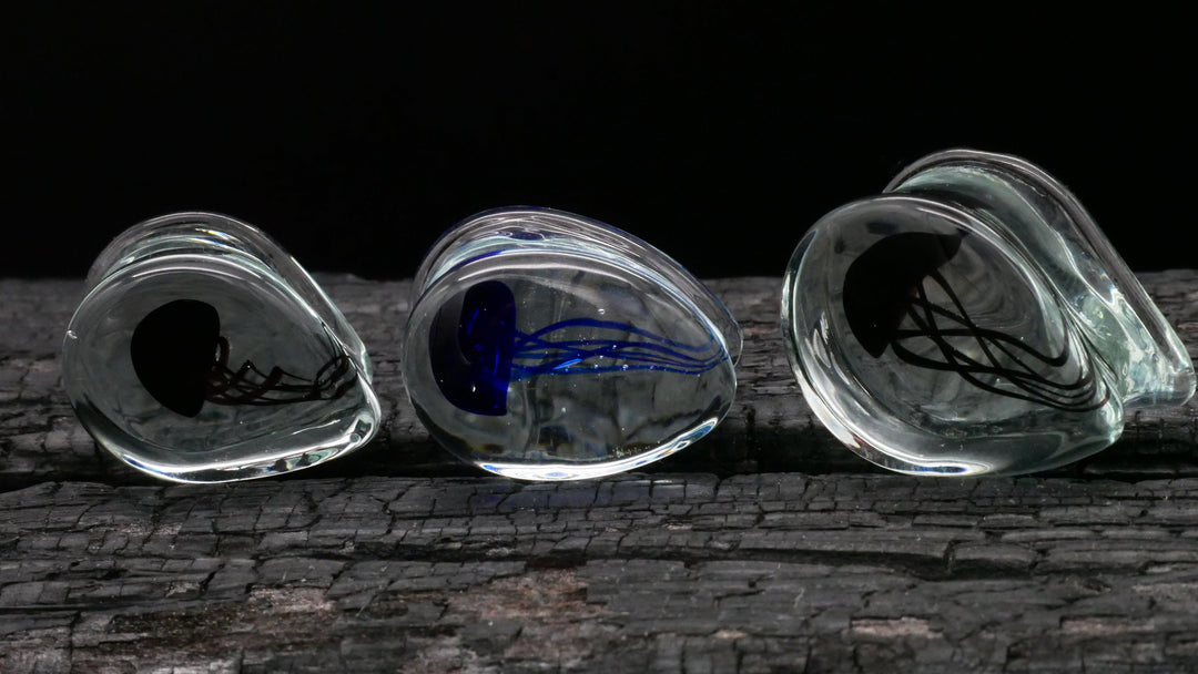 1x Plug aus Glas Teardrop Qualle 8-25mm - L3
