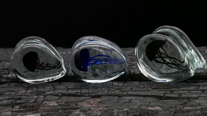 1x Plug aus Glas Teardrop Qualle 8-25mm - L3