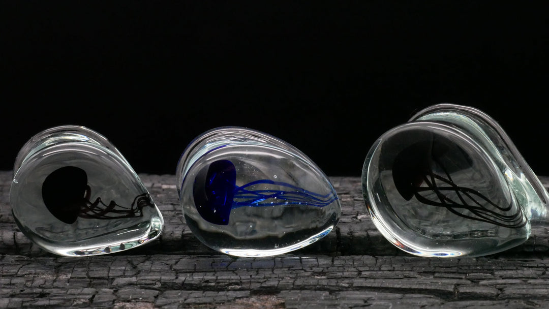 1x Plug aus Glas Teardrop Qualle 8-25mm - L3