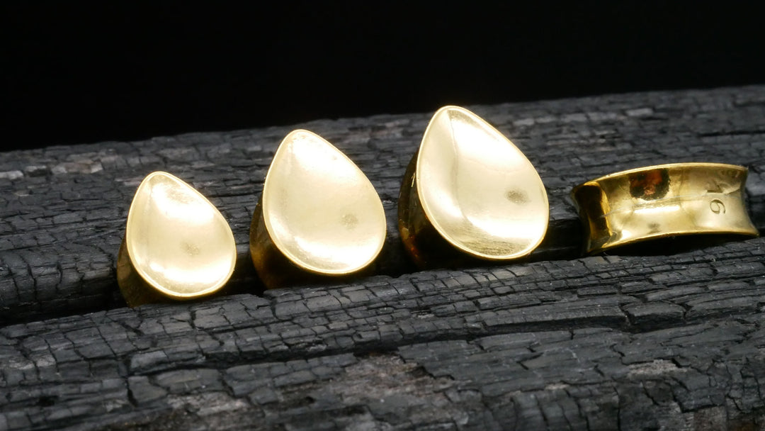 1x Plug Teardrop Silber Gold 8-16mm - B1