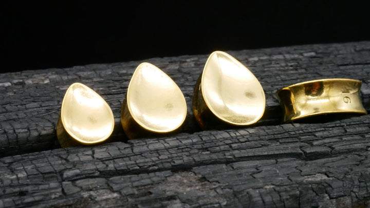 1x Plug Teardrop Silber Gold 8-16mm - B1