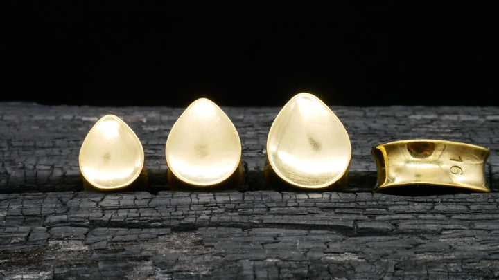 1x Plug Teardrop Silber Gold 8-16mm - B1
