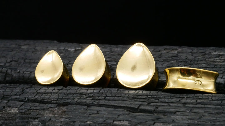 1x Plug Teardrop Silber Gold 8-16mm - B1