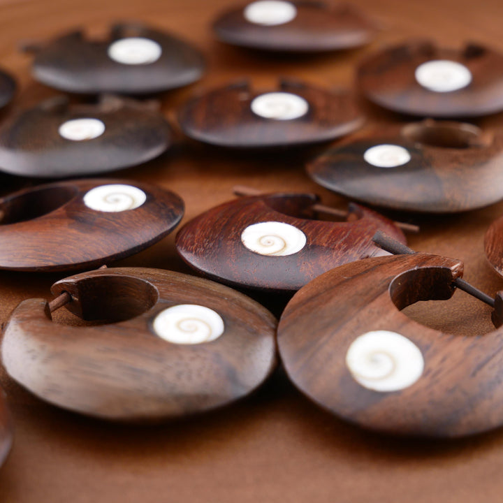 Paar Ohrringe aus Holz und Shivas Auge B-WARE - JJ-6