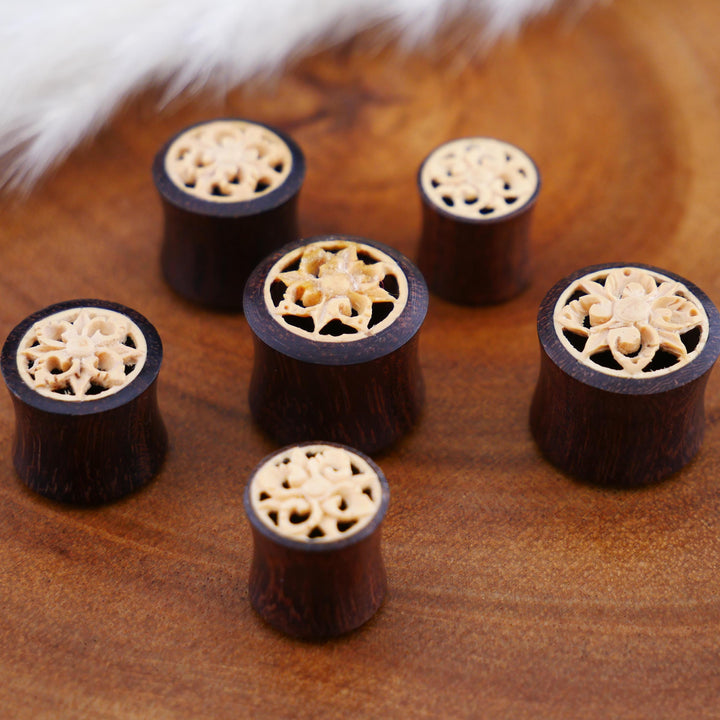 1x Plug Tamarind Holz Flower 10-14mm - F1