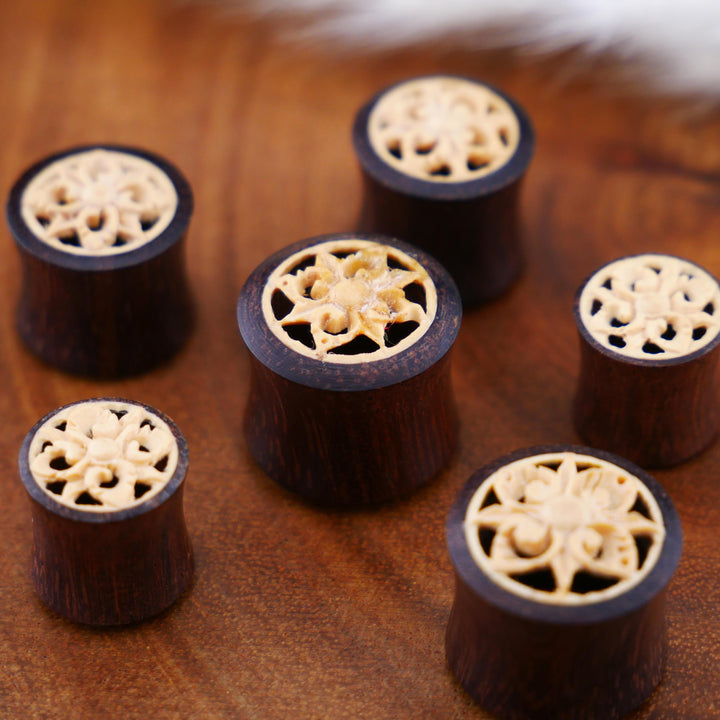 1x Plug Tamarind Holz Flower 10-14mm - F1