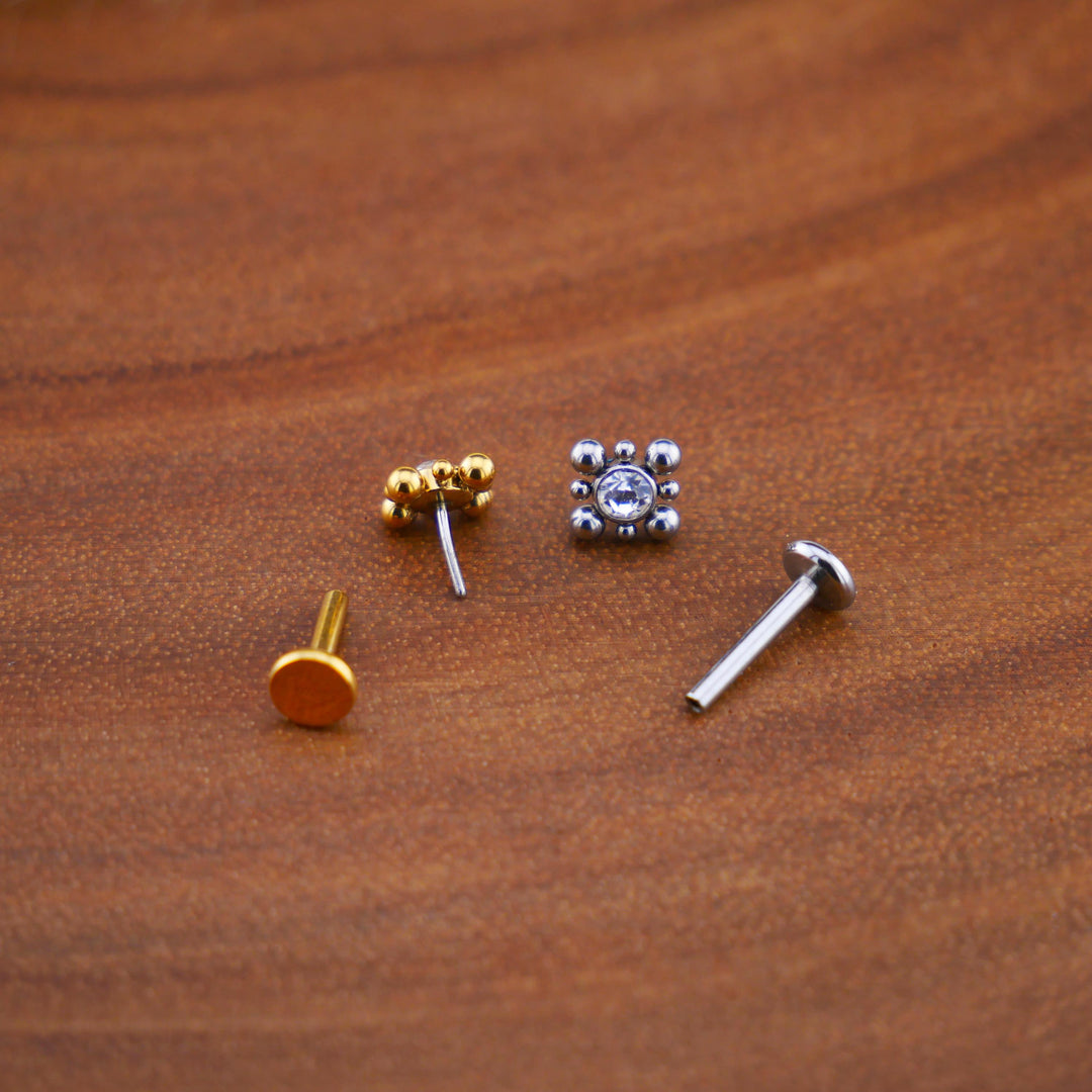 Push-Fit Piercing Labret aus Chirurgenstahl und Schmuckstein - 1P/08
